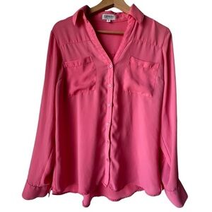 Women's EXPRESS hot pink THE PORTOFINO SHIRT long sleeve shirt button size M.